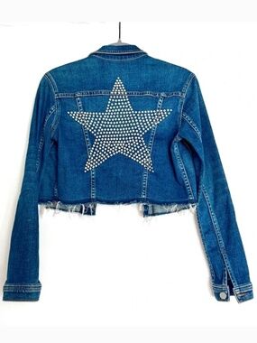 L’Agence Zuma Cropped Denim Jacket with Studded Star